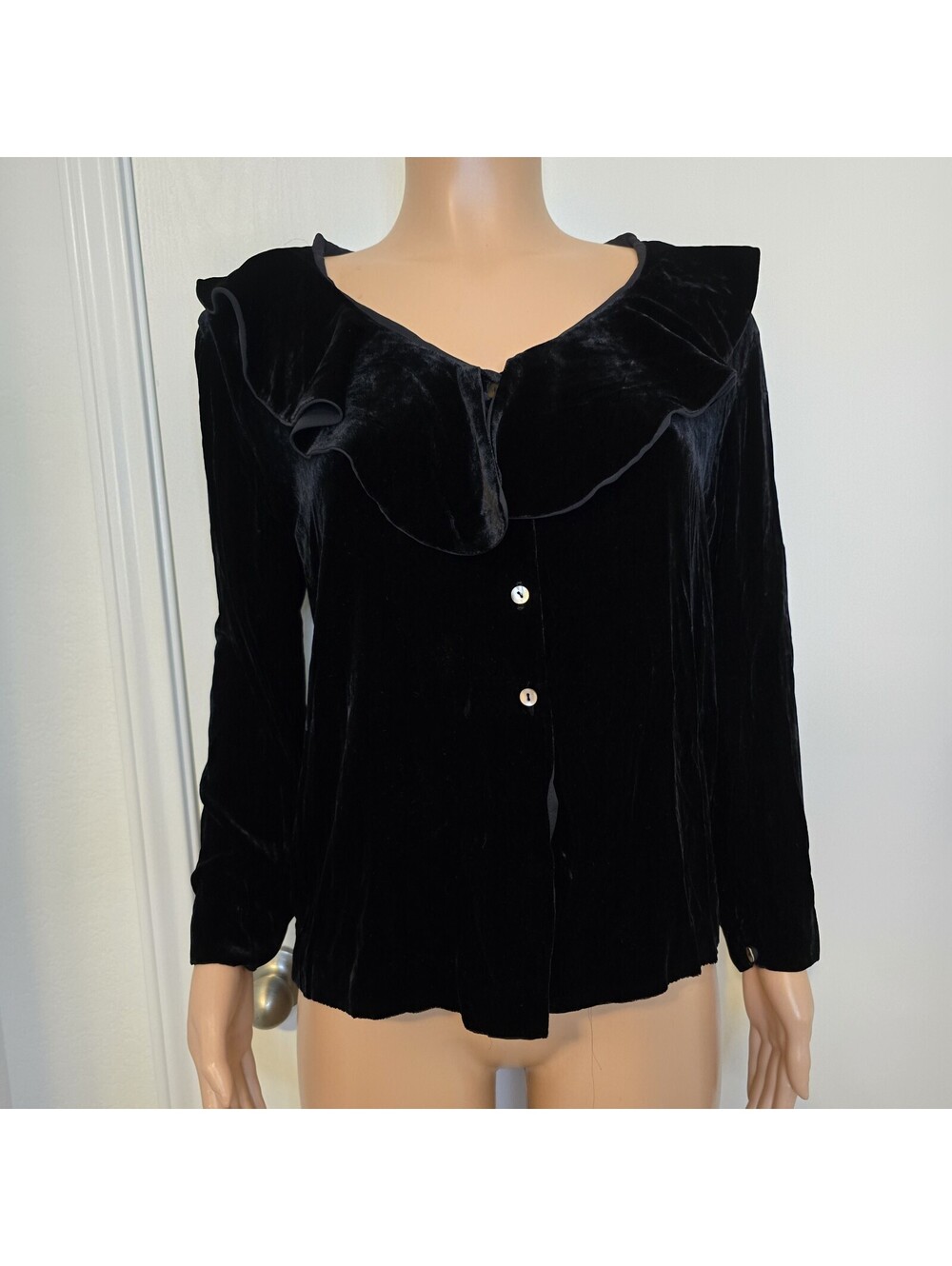 VTG J. Crew Dark Feminine Button Blouse Whimsigoth Romantic Silk Blend USA Sz L
